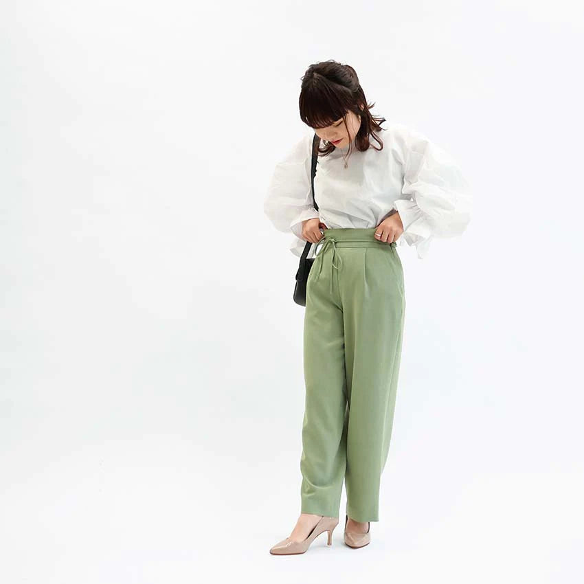 ハイウエスト リボンルーズワイドパンツ