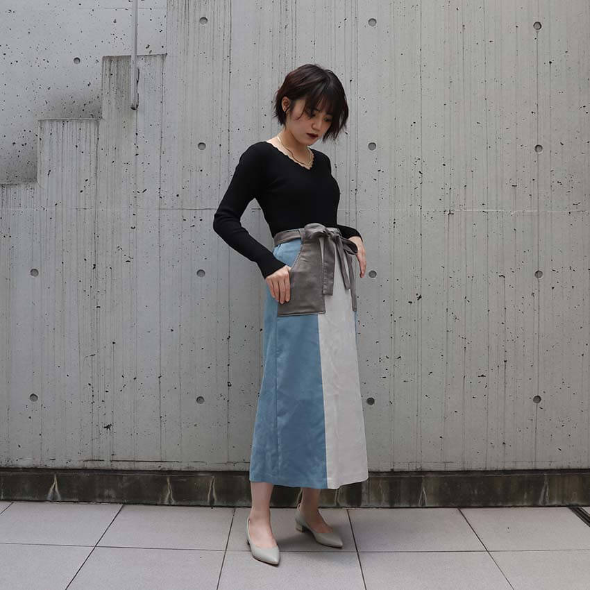配色スウェードスカート