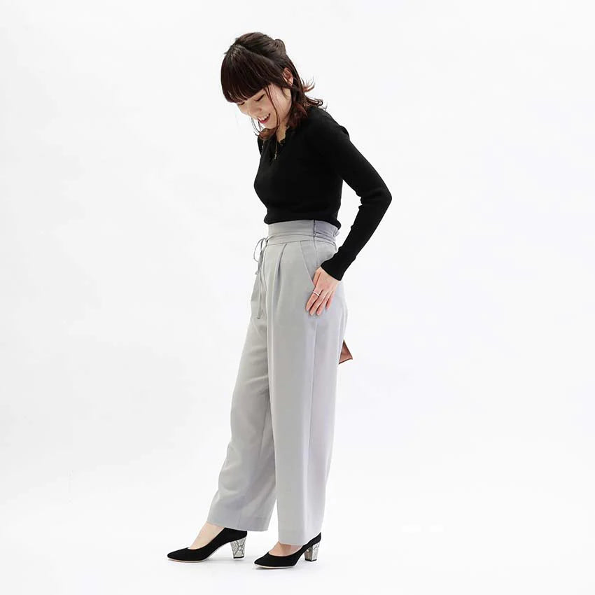 ハイウエスト リボンルーズワイドパンツ