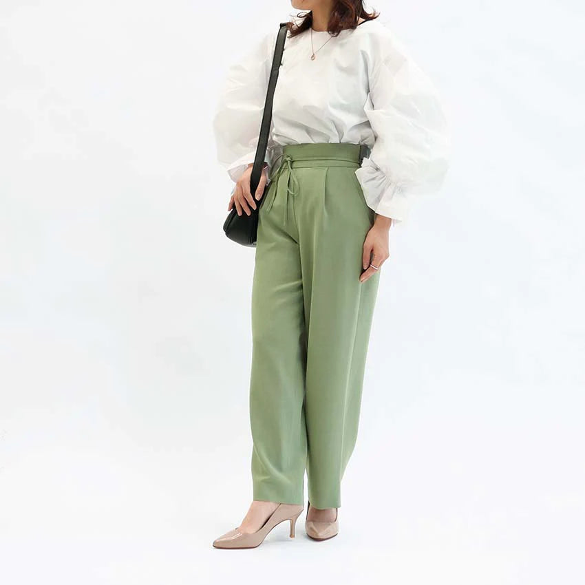 ハイウエスト リボンルーズワイドパンツ